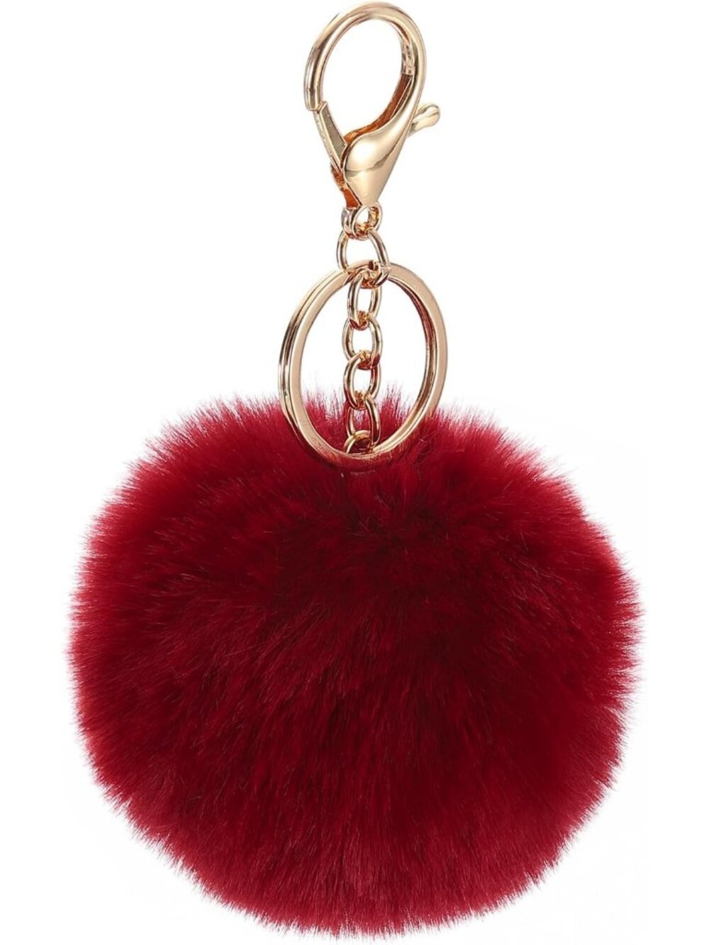 Pom Pom Wine Red Cute Faux Rabbit Fur Puff Ball Purse Plush Fashionable Keychain